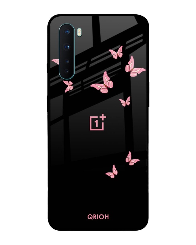 Shop Butterfly Printed Premium Glass Cover For OnePlus Nord (Impact Resistant, Matte Finish)-Front