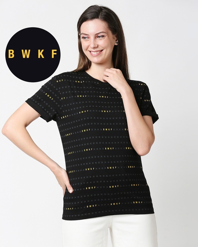 Shop BWKF Cross Plain Boyfriend All Over Printed T-Shirt-Front