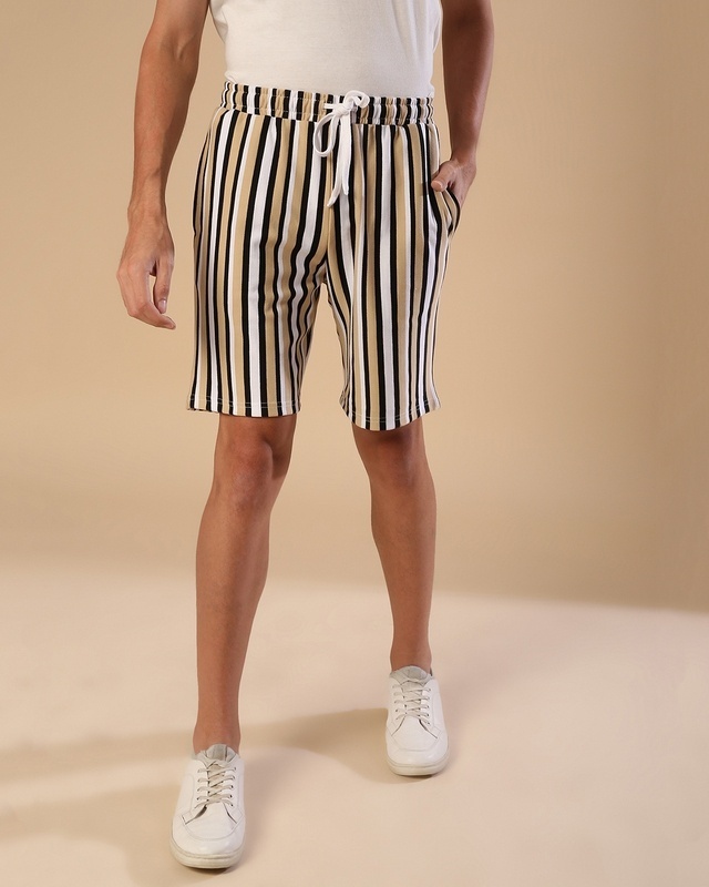 Shop Campus Sutra Men's Multicolor Striped Regular Fit Shorts-Front