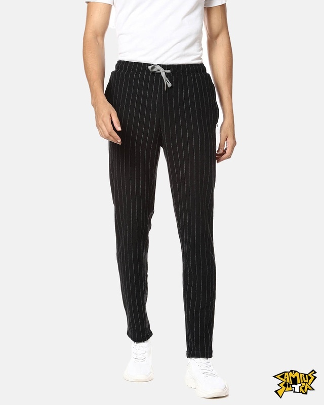 Shop Campus Sutra men's Stylish Black Trackpants-Front
