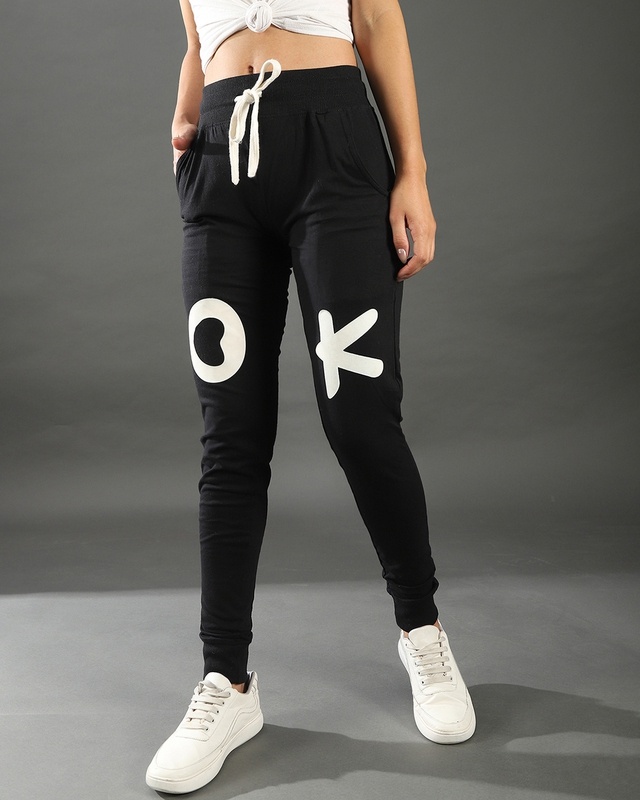 Shop Campus Sutra Women's Black Printed Relaxed Fit Track Pant-Front