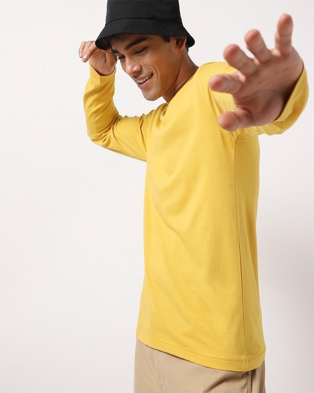 Shop Ceylon Yellow Full Sleeve Varsity T-shirt-Front
