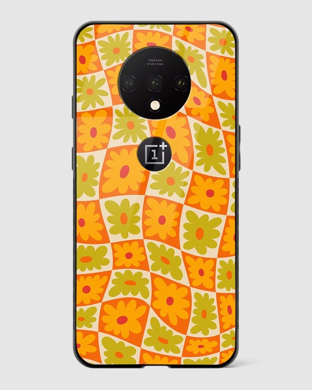 Shop Checkered Flower Power Premium Glass Case for OnePlus 7T-Front