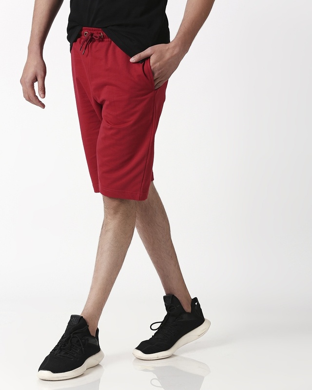 Shop Cherry Red Plain Shorts-Front