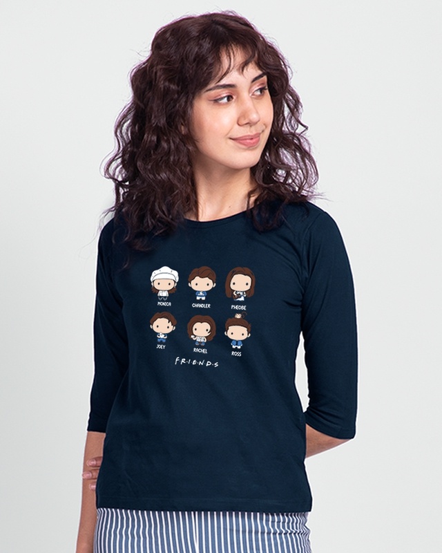 Shop Chibi Friends (FRL) Women's Round Neck 3/4 Sleeve T-shirt-Front