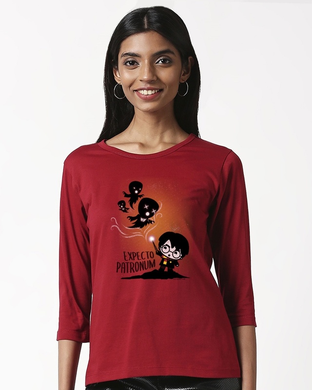 Shop Chibi Harry (HPL) Printed 3/4 Sleeve Slim Fit T-shirt-Front