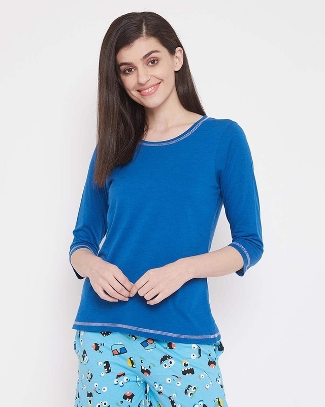 Shop Chic Basic Top In Blue 100% Cotton-Front