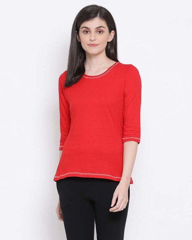 Shop Chic Basic Top In Red 100% Cotton-Front