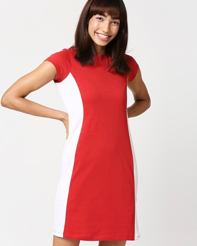 Shop Women's Chili Pepper Solid Side Cut N Sew Cap Sleeves Slim Fit Dress-Front
