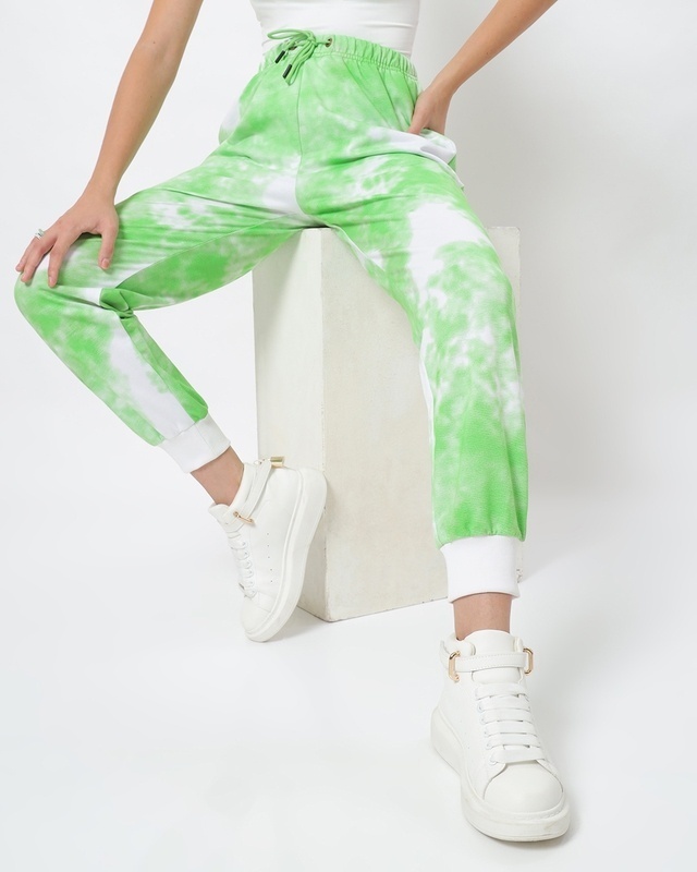 Shop Chilled Out Green Tie & Dye Jogger-Front