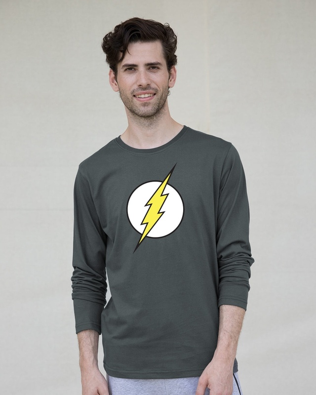 Shop Men's Grey Classic Flash Logo Graphic Printed T-shirt-Front