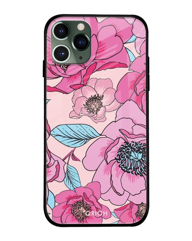 Shop Classy Pink Bloom Premium Glass Case for Apple iPhone 11 Pro (Shock Proof, Scratch Resistant)-Front