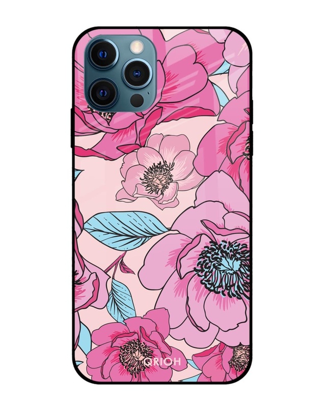 Shop Classy Pink Bloom Premium Glass Case for Apple iPhone 12 Pro Max (Shock Proof, Scratch Resistant)-Front