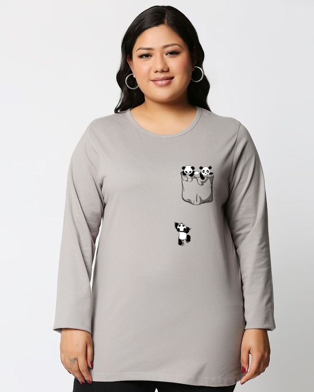 Shop Climbing pocket panda Women's Full Sleeves T-shirt Plus Size-Front