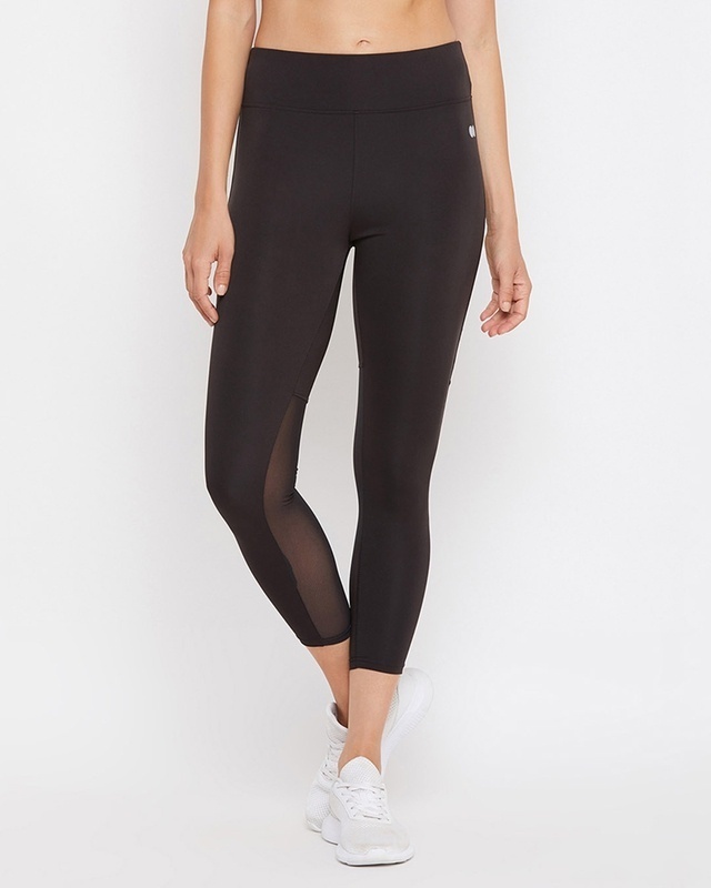 Shop Clovia Activewear Ankle Length Tights in Black-Front