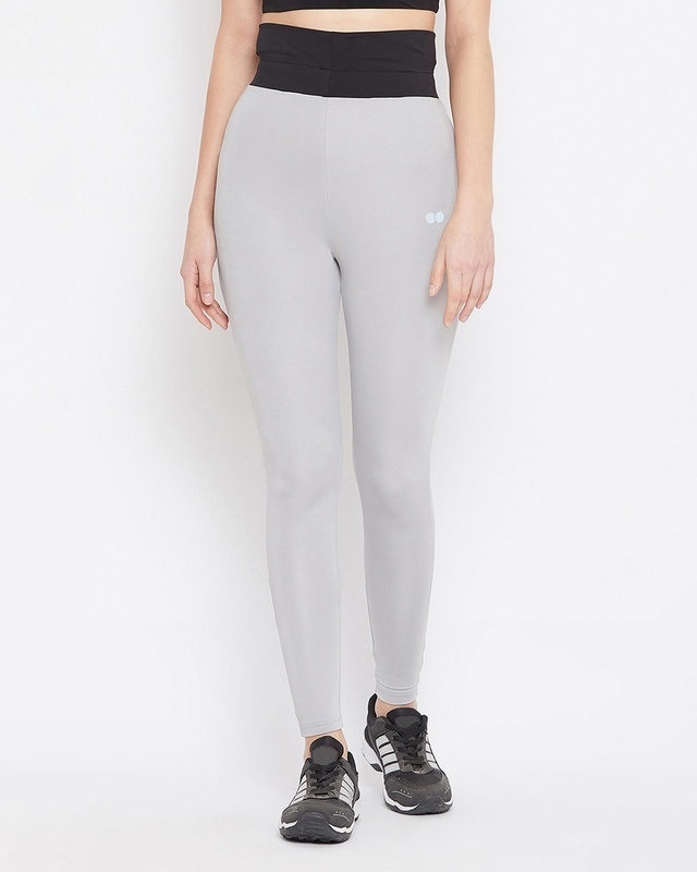 Shop Clovia Activewear Ankle Length Tights in Grey-Front