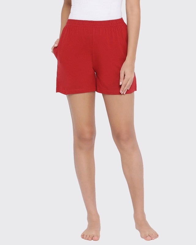 Shop Clovia Boxer Shorts in Red-Front