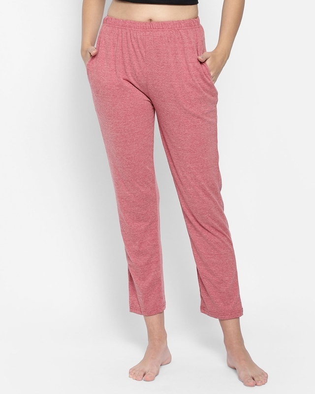 Shop Clovia Chic Basic Pyjama in Dusty Pink - Cotton Rich-Front
