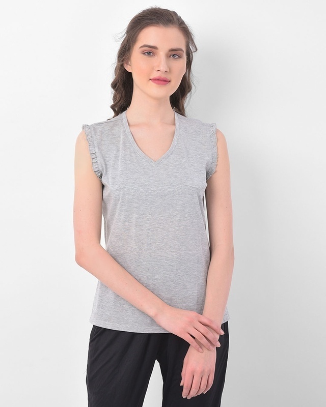 Shop Clovia Chic Basic Top in Grey- Cotton Rich-Front