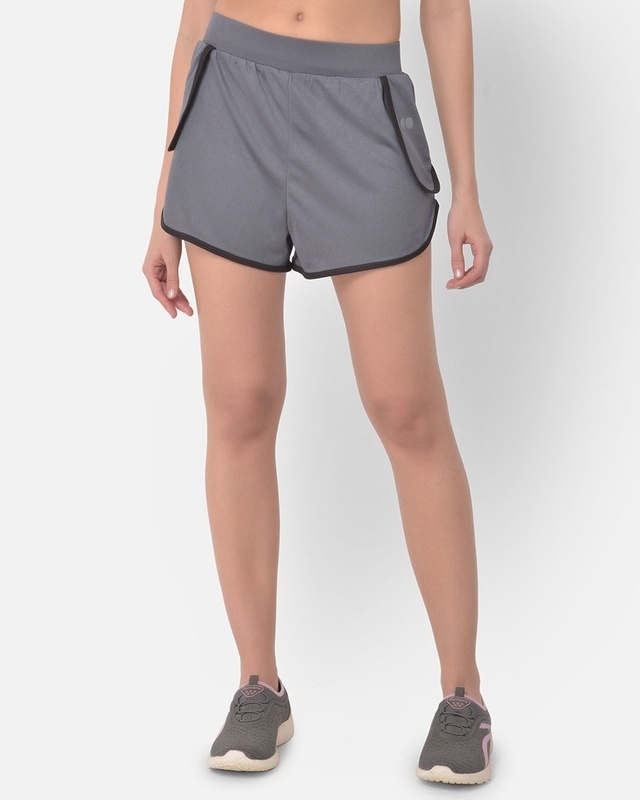 Shop Clovia Comfort-Fit Active Shorts in Dark Grey-Front