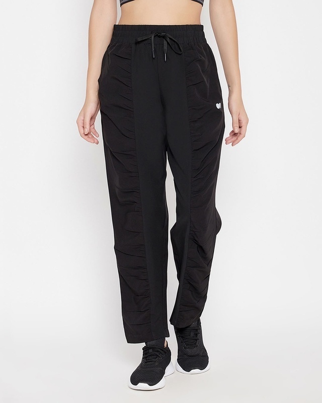 Shop Clovia Comfort-Fit Active Track Pants in Black-Front