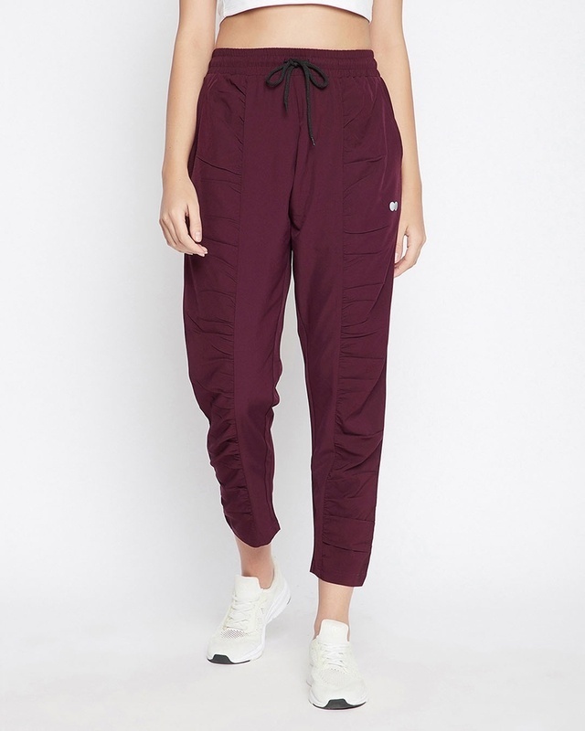 Shop Clovia Comfort-Fit Active Track Pants in Purple-Front