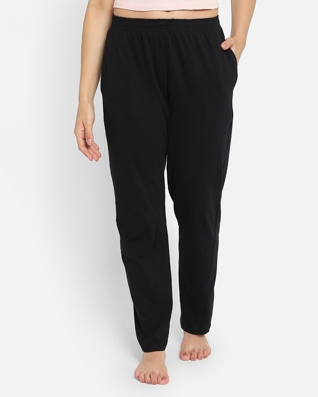 Shop Clovia Cotton Rich Pyjamas In Black-Front