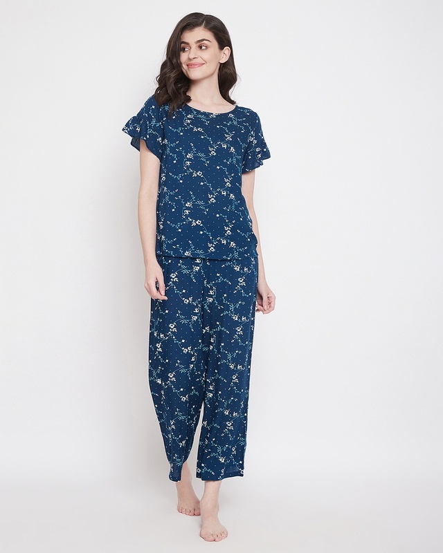 Shop Clovia Rayon Printed Top & Pyjama Set-Front