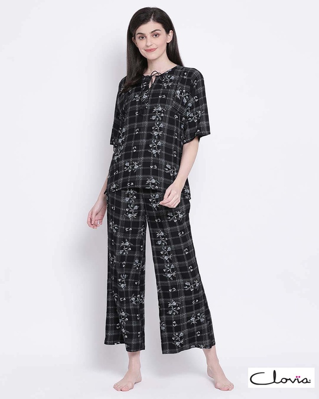 Shop Clovia Rayon Printed Top & Pyjama Set-Front