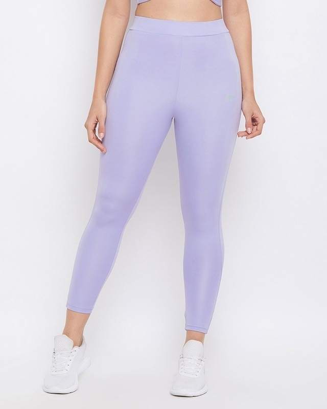 Shop Clovia Snug Fit Active Ankle Length Tights in Lilac-Front