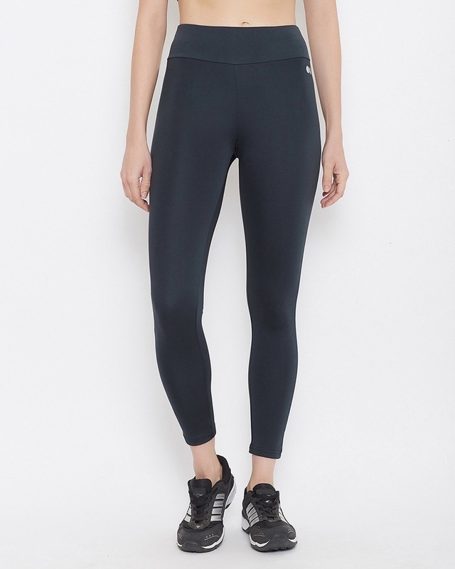 Shop Clovia Snug Fit Active High-Rise Ankle-Length Tights In Navy-Front