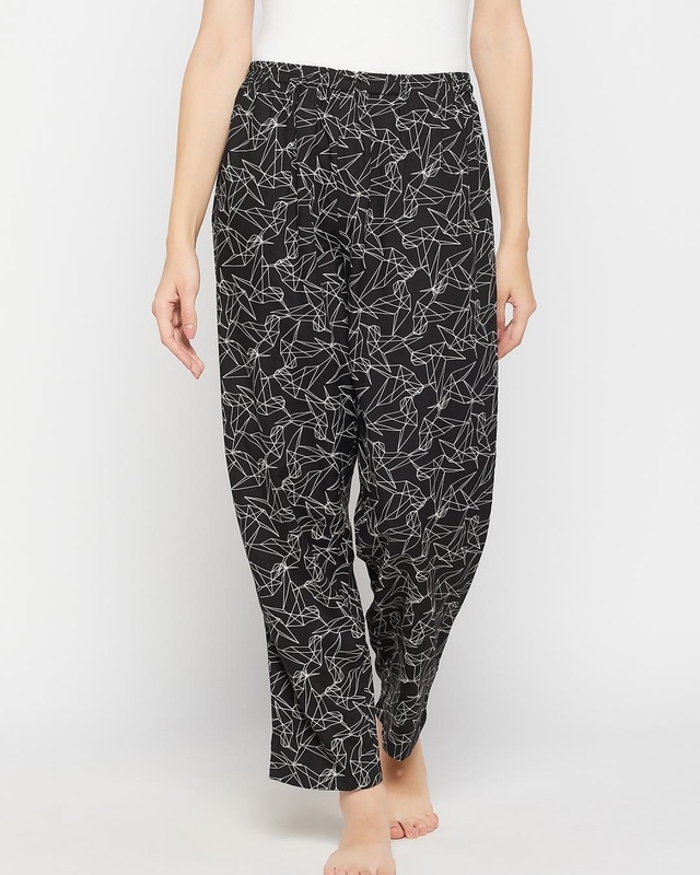 Shop Women's Black Geometric Printed Pyjamas-Front