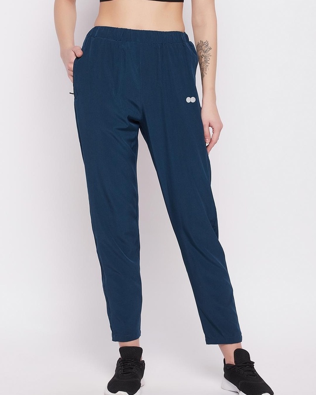 Shop Clovia Women's Blue Activewear Track Pants-Front