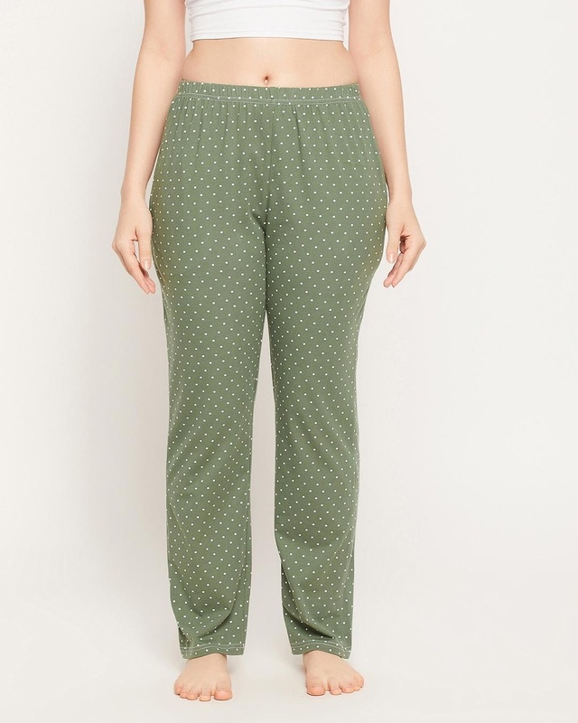 Shop Clovia Women's Green Polka Printed Pyjamas-Front