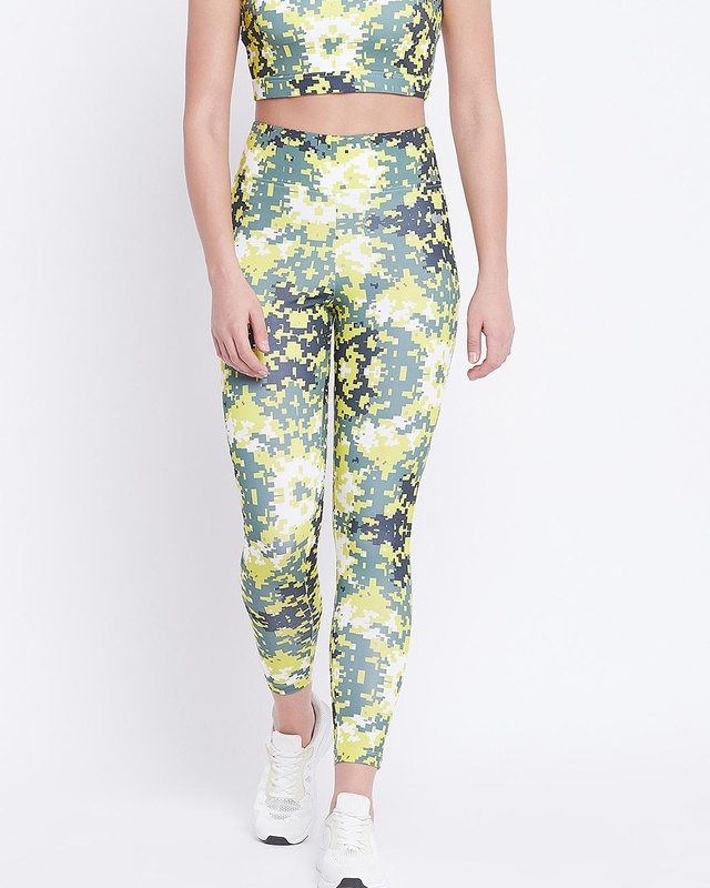 Shop Clovia Women's Grey Abstract Printed Activewear Tights-Front