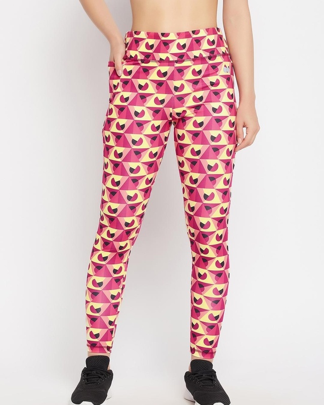 Shop Clovia Women's Multicolor Geometric Printed Activewear Tights-Front
