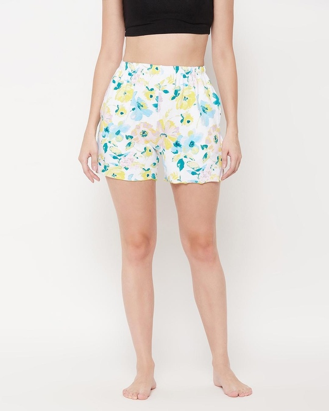 Shop Clovia Women's White All Over Floral Printed Boxer Shorts-Front
