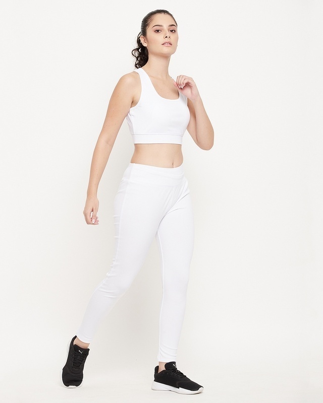 Shop Clovia Women's White Slim Fit Tights-Front