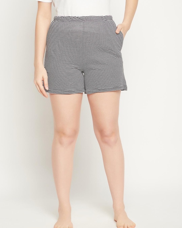 Shop Clovia Women's White Striped Boxer Shorts-Front