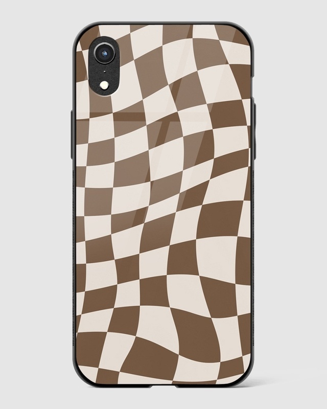 Shop Coffee Brown Checkered Print Premium Glass Case for Apple iPhone XR-Front