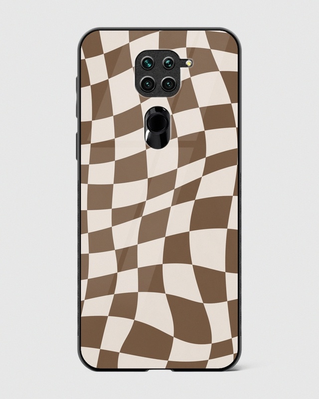 Coffee Checkered Premium Glass Case for Xiaomi Redmi Note 9