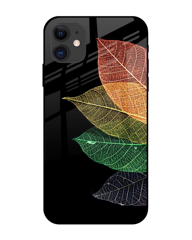 Shop Colorful Leaves Premium Glass Case for Apple iPhone 12 Mini (Shock Proof, Scratch Resistant)-Front
