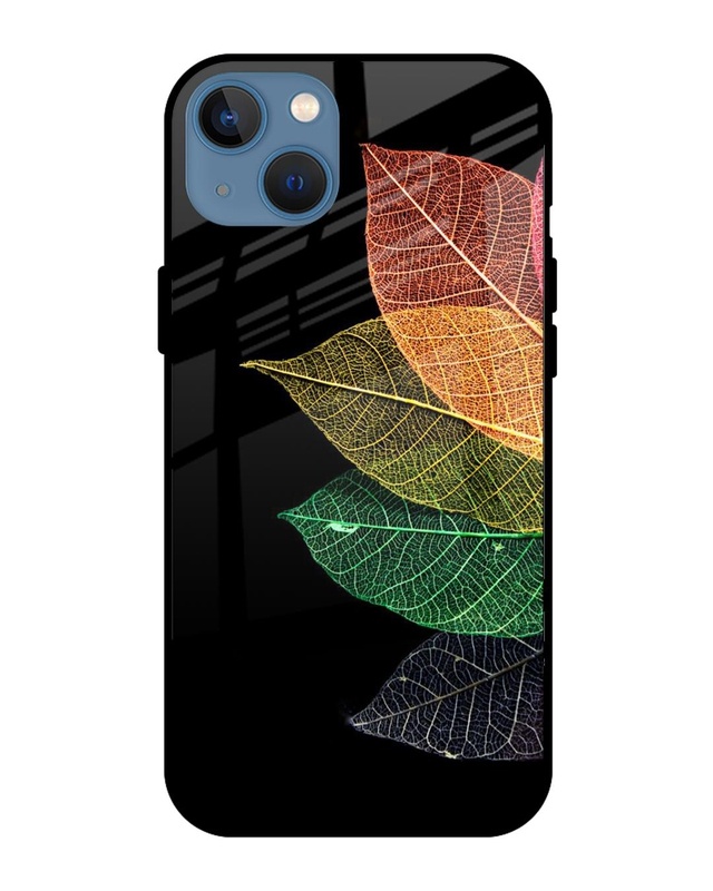 Shop Colorful Leaves Premium Glass Case for Apple iPhone 13 Mini (Shock Proof, Scratch Resistant)-Front