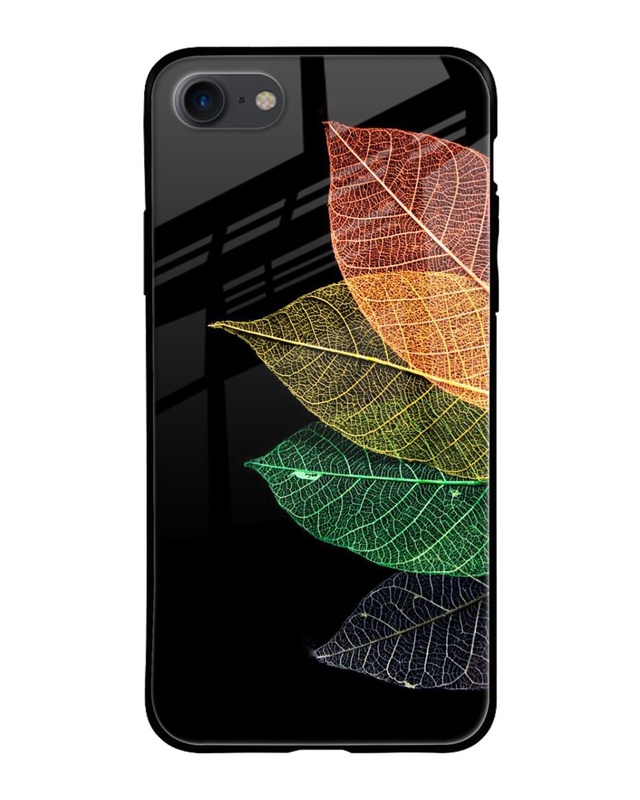 Shop Colorful Leaves Premium Glass Case for Apple iPhone SE 2020 (Shock Proof, Scratch Resistant)-Front