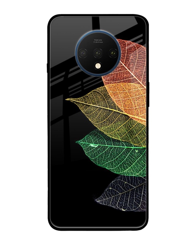 Shop Colorful Leaves Premium Glass Case for OnePlus 7T (Shock Proof, Scratch Resistant)-Front