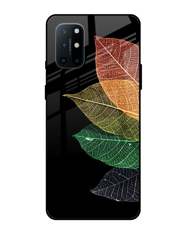 Shop Colorful Leaves Premium Glass Case for OnePlus 8T (Shock Proof, Scratch Resistant)-Front