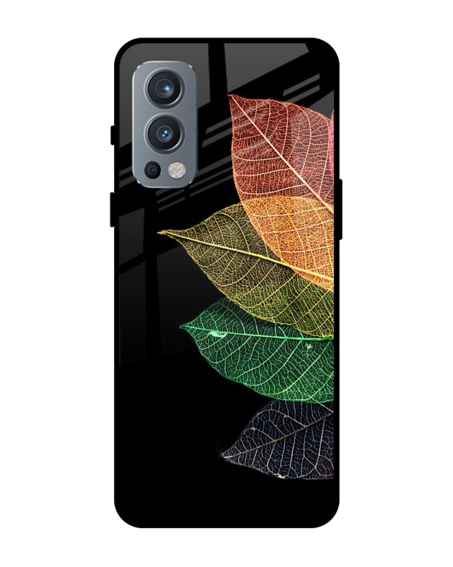 Shop Colorful Leaves Premium Glass Case for OnePlus Nord 2 5G (Shock Proof, Scratch Resistant)-Front