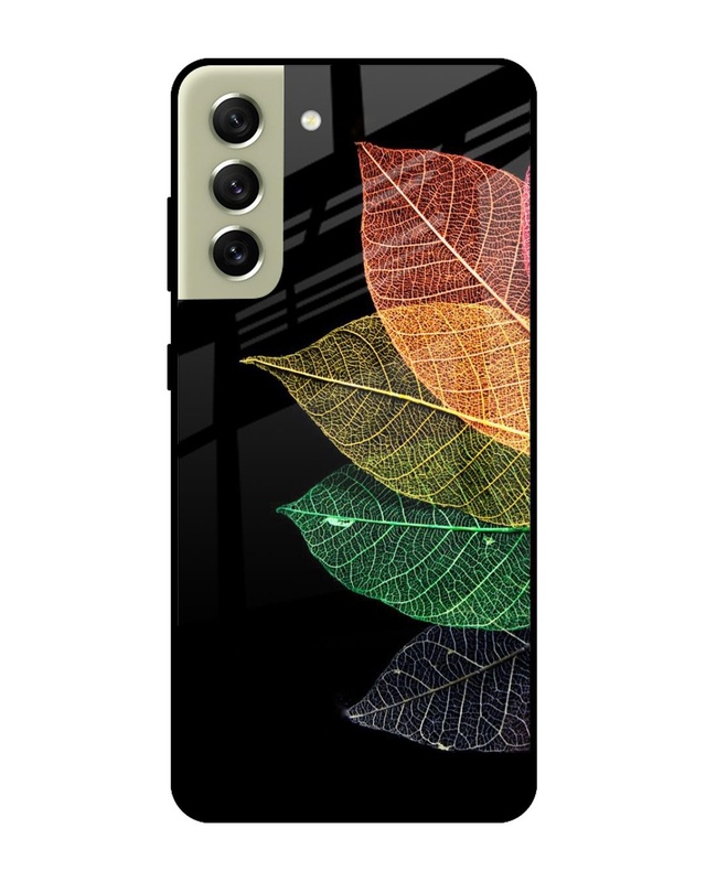 Shop Colorful Leaves Premium Glass Case for Samsung Galaxy S21 FE 5G (Shock Proof, Scratch Resistant)-Front
