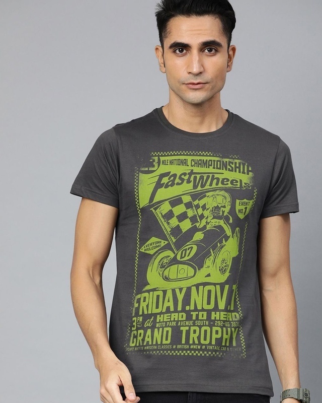 Shop Conditions Apply Grey Graphic T-Shirt-Front