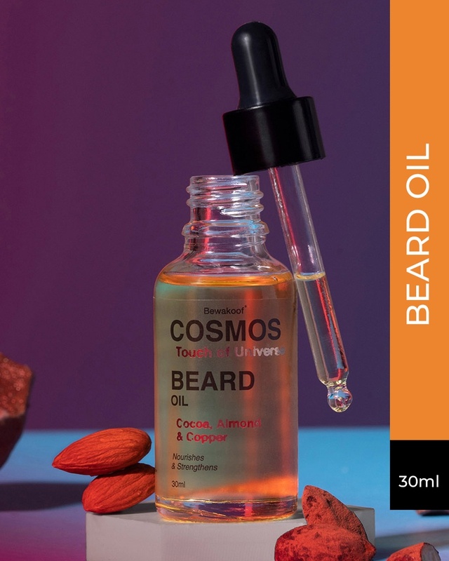 Shop COSMOS Beard Oil by Bewakoof with Cocoa Almond Extract with Real Copper 30ml-Front